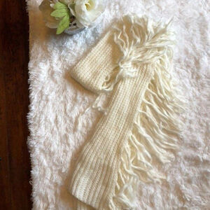 Cozy Cream Knit Scarf with Fringed Edges